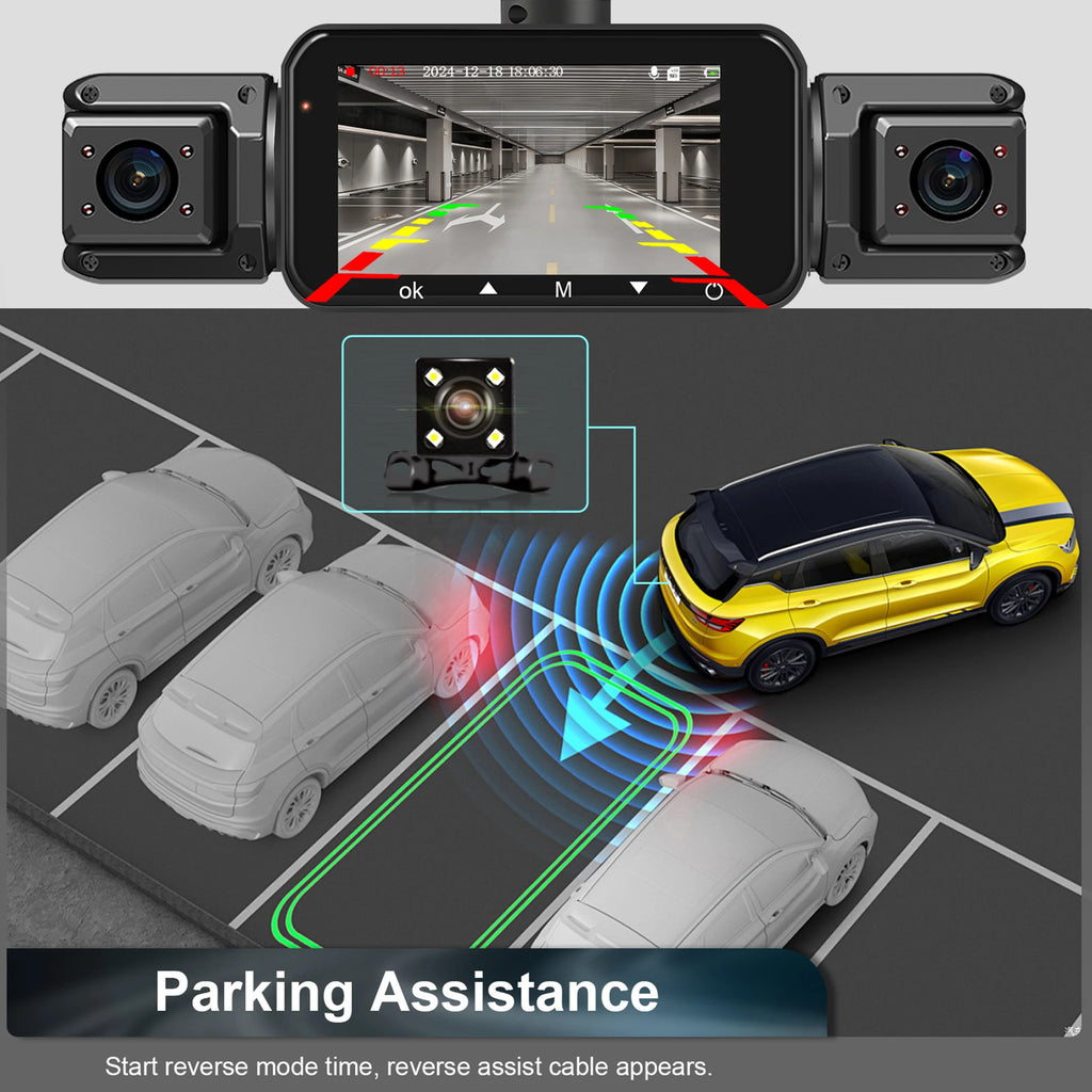 Dash Cam 4 Cámaras FHD 1080p con WiFi y Monitor de Estacionamiento