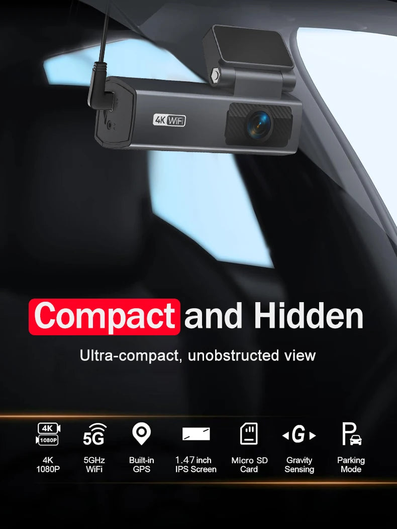 Dash Cam 4K para Auto con Grabación 24H y Monitor de Estacionamiento