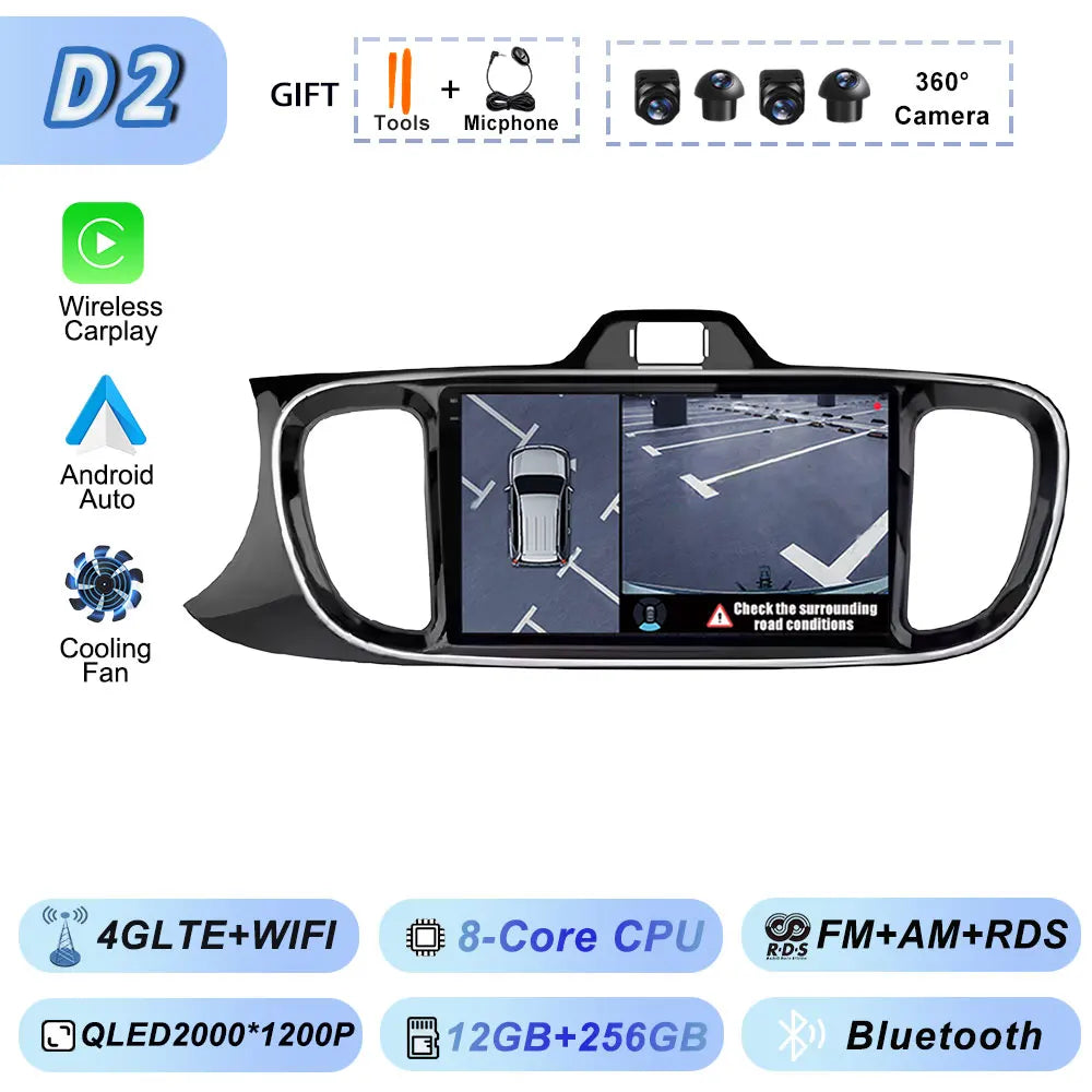 Autoradio Android 2Din for KIA Pegas Soluto 2017-2021 | 9" QLED GPS Navigation CarPlay Bluetooth WiFi