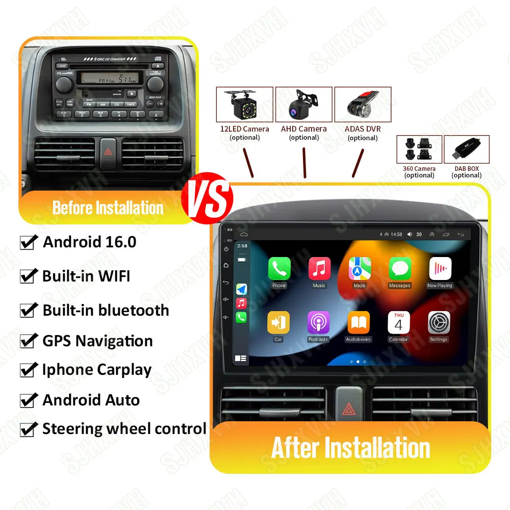 Android 16 Car For Honda CR-V CRV 2001 2002 2003 2004 2005 2006 Automotive Multimedia Video Player Navigation GPS Carplay Screeo