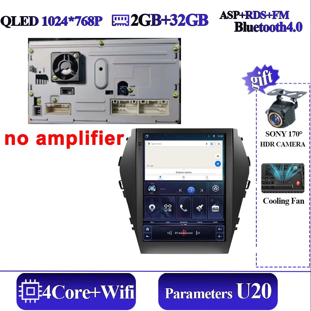Android16 9.7'' Car Radio For Hyundai Santafe 2013-2017 IX45 2013-2017 Android auto Multimedia Player Carplay Auto 5G Navigation
