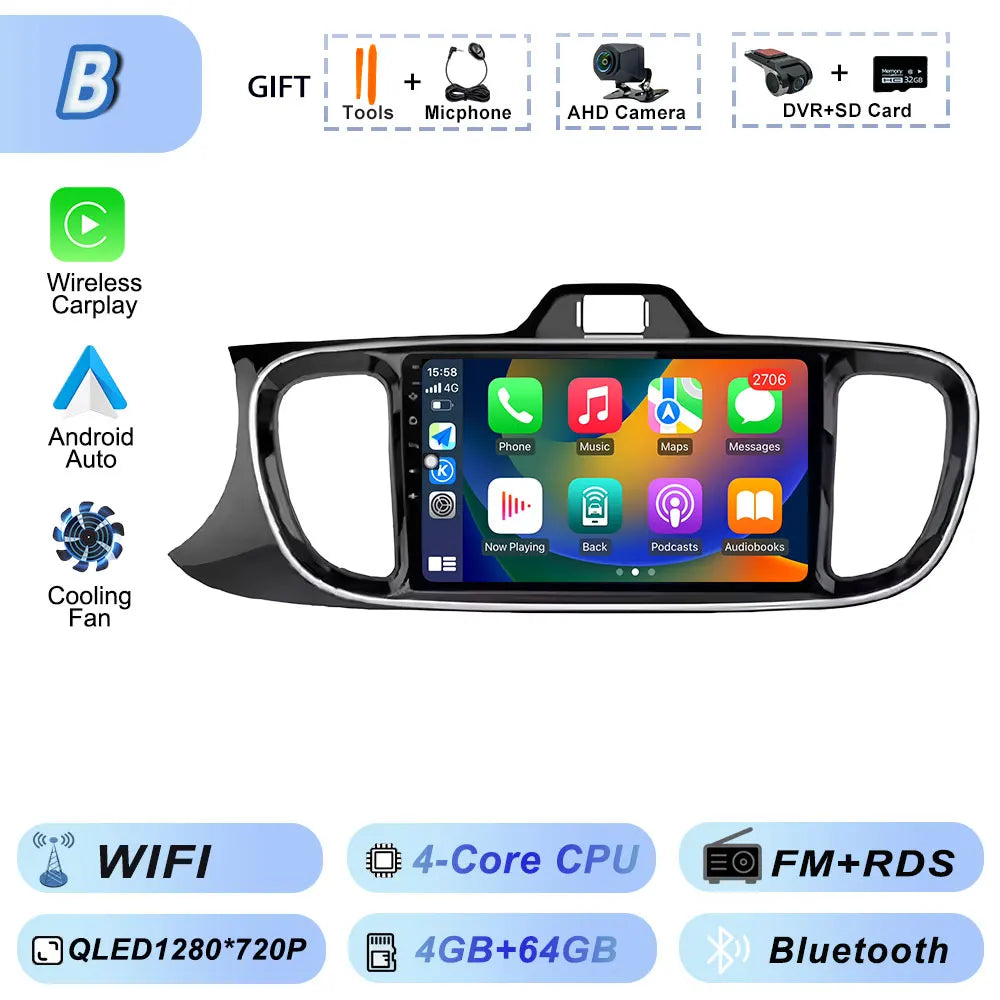 Autoradio Android 2Din for KIA Pegas Soluto 2017-2021 | 9" QLED GPS Navigation CarPlay Bluetooth WiFi