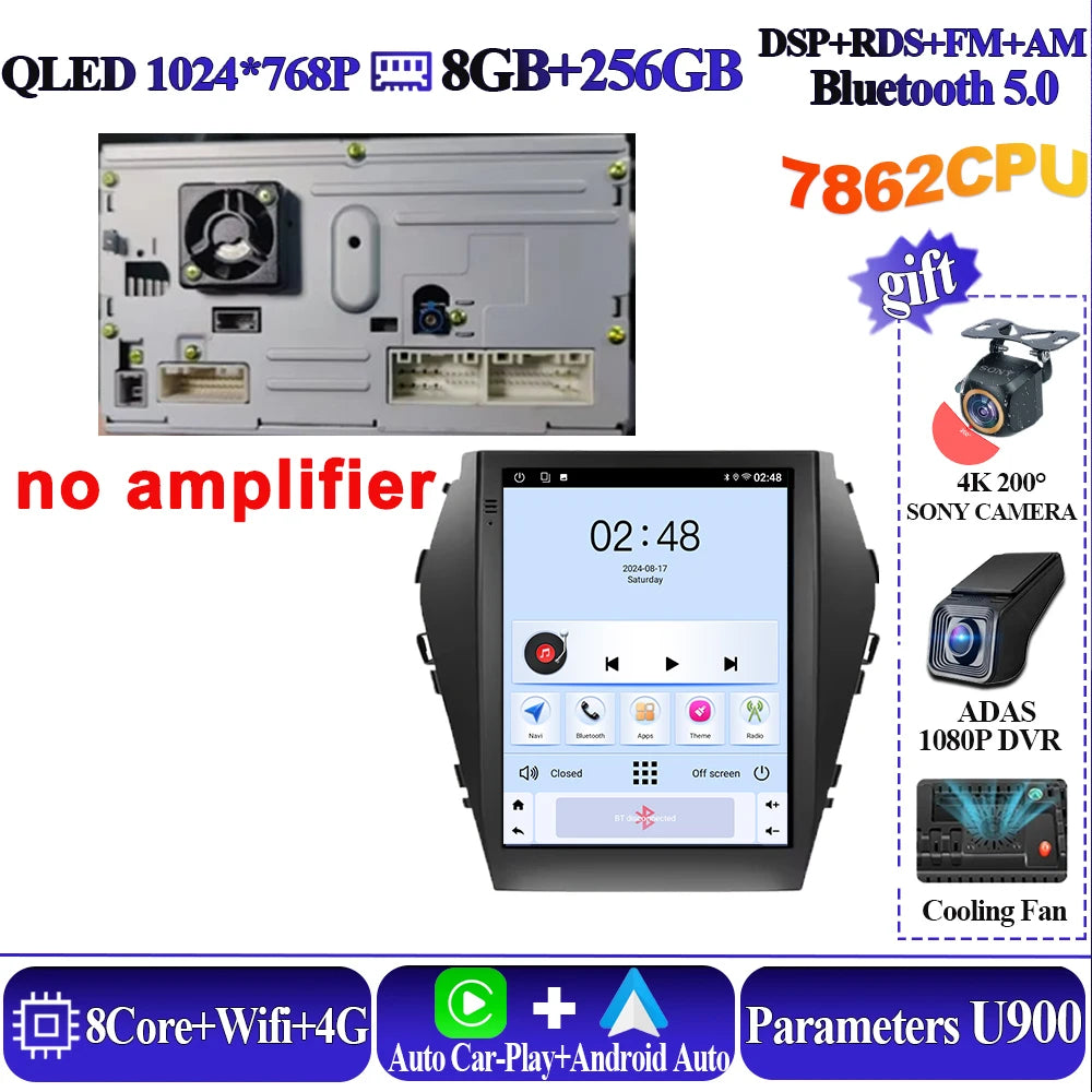Android16 9.7'' Car Radio For Hyundai Santafe 2013-2017 IX45 2013-2017 Android auto Multimedia Player Carplay Auto 5G Navigation