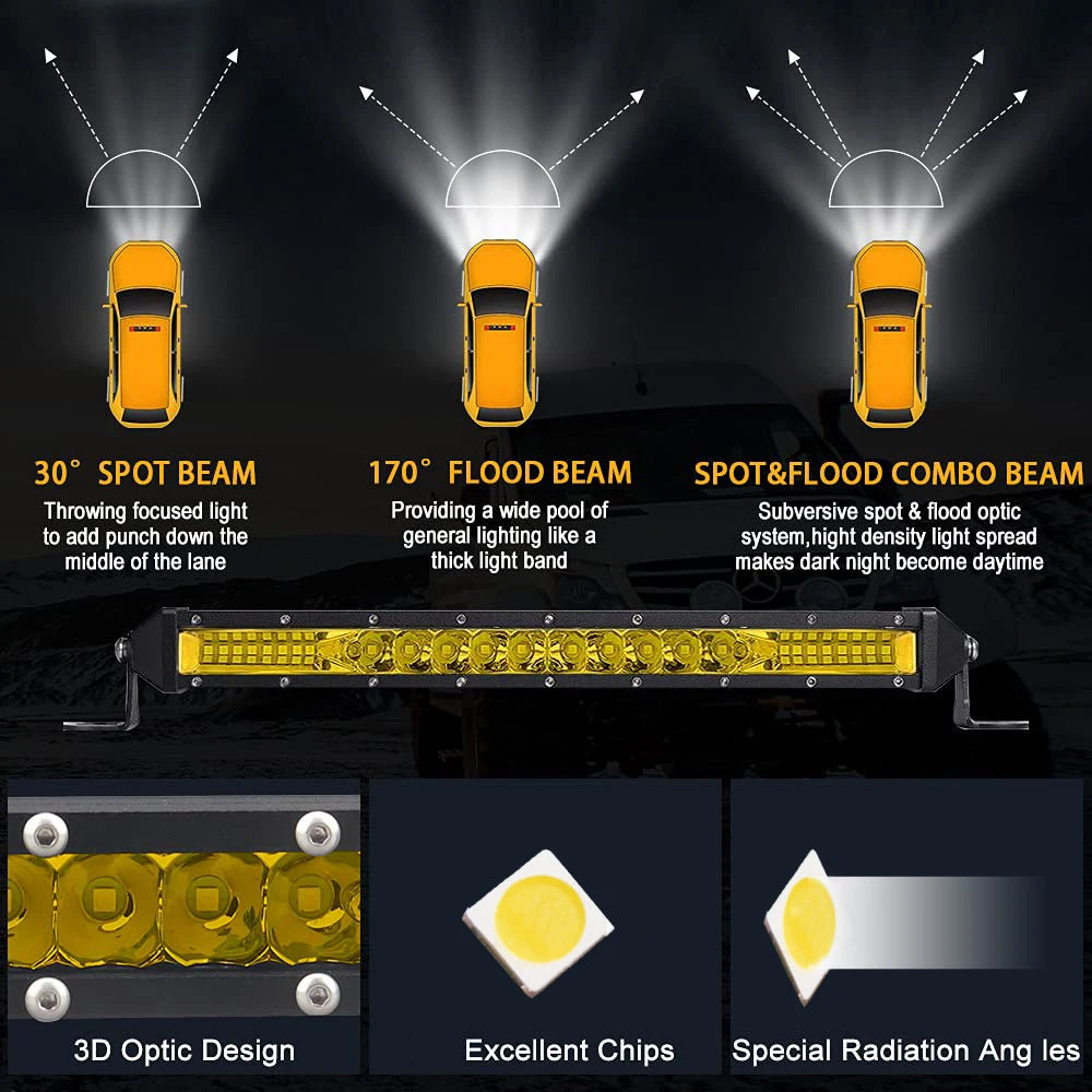 LED Light Bar Amber 3000K Spot/Flood 12V/24V