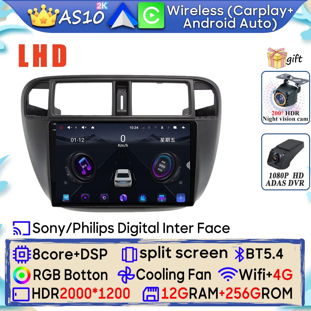 Radio Android 9" para Honda Civic 1995-2001 con GPS, CarPlay y WiFi