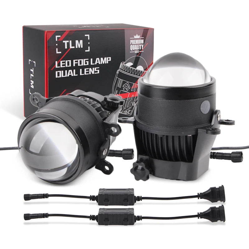 H11 LED Fog Light Headlight Bulb Pure White Light Dual LED Projector Lens High and Low Beam High Power 80W Universal Fog Lights