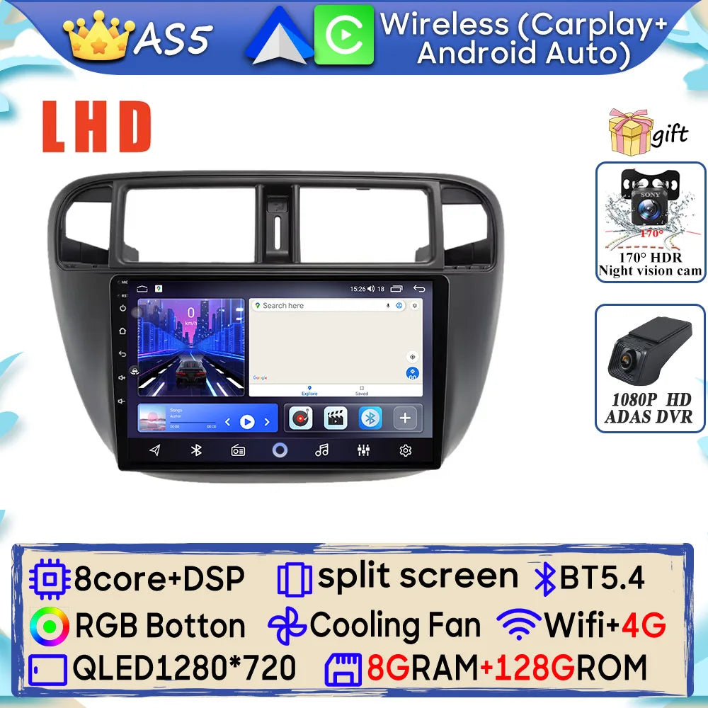 Radio Android 9" para Honda Civic 1995-2001 con GPS, CarPlay y WiFi