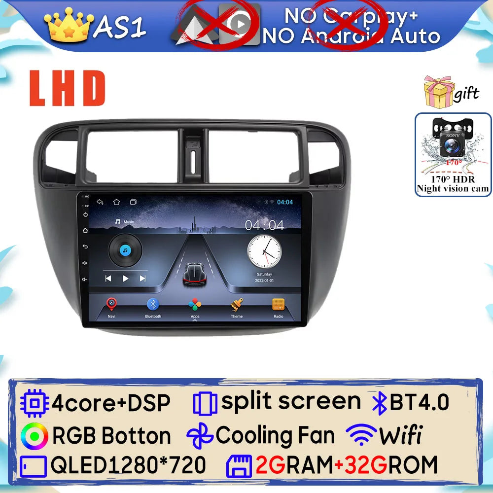 Radio Android 9" para Honda Civic 1995-2001 con GPS, CarPlay y WiFi