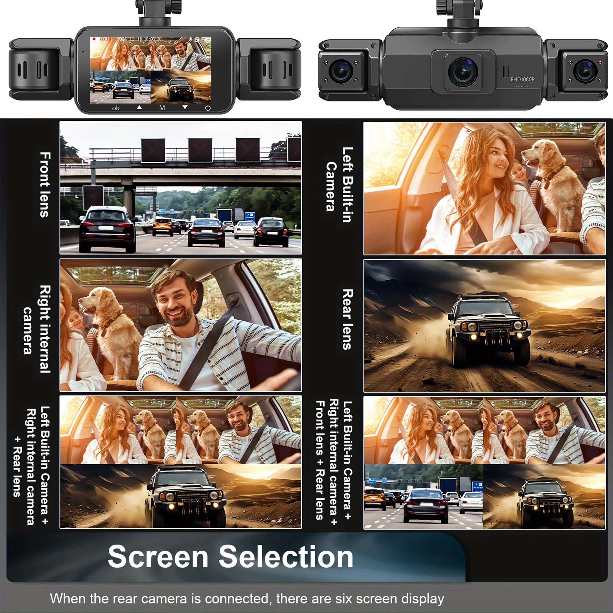 Dash Cam 4 Cámaras FHD 1080p con WiFi y Monitor de Estacionamiento