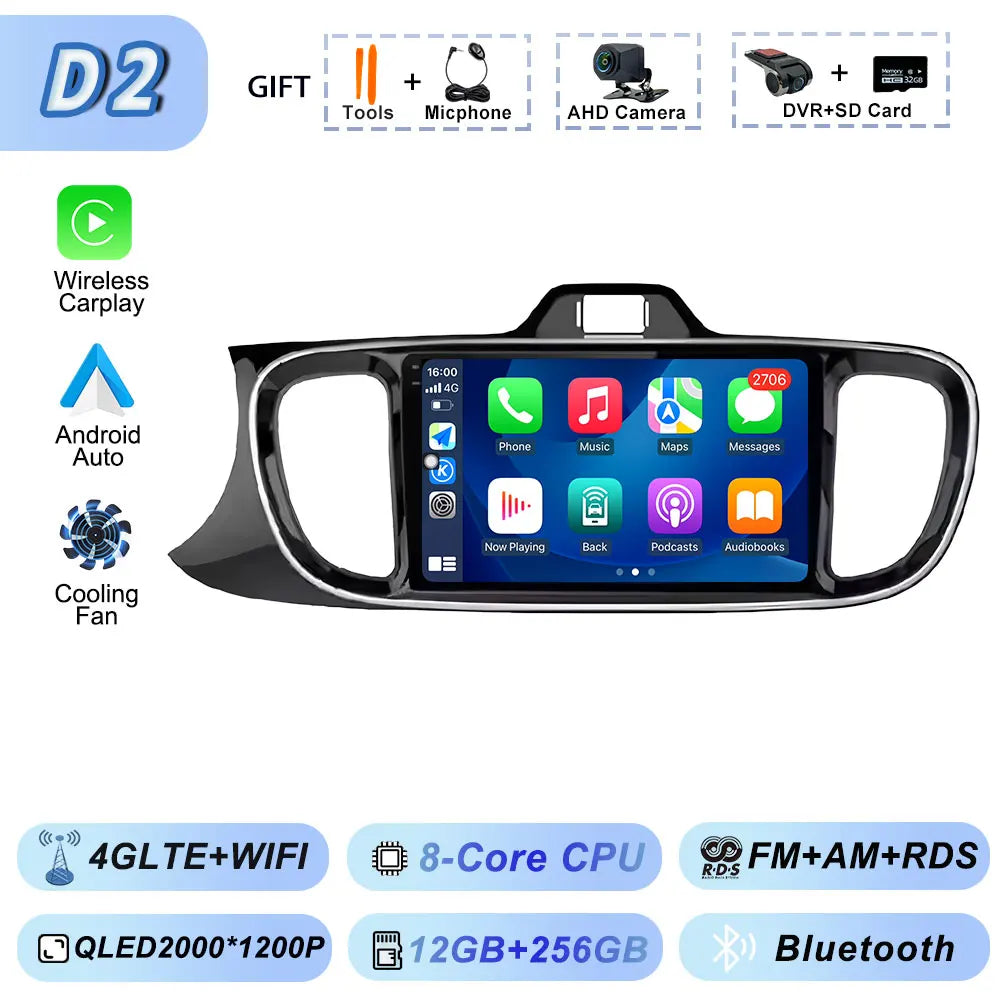 Autoradio Android 2Din for KIA Pegas Soluto 2017-2021 | 9" QLED GPS Navigation CarPlay Bluetooth WiFi