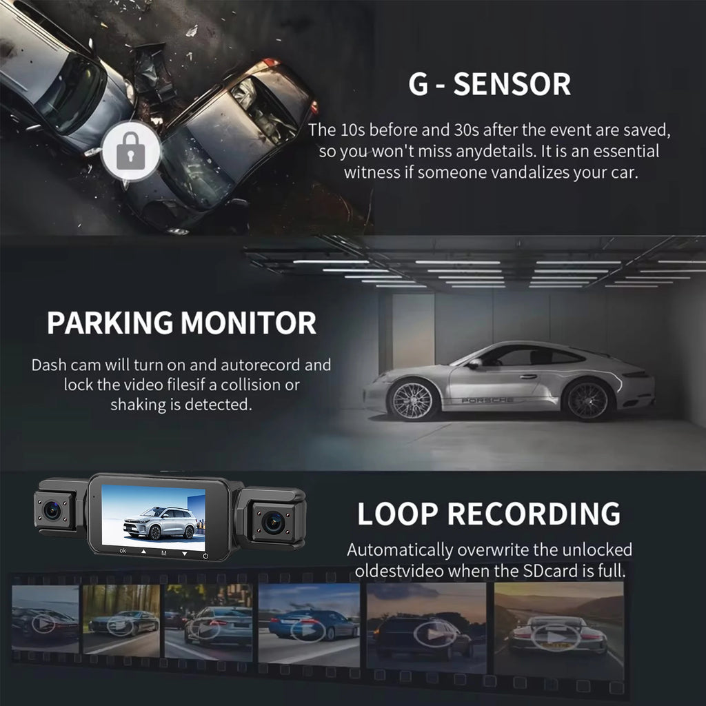Dash Cam 4 Cámaras FHD 1080p con WiFi y Monitor de Estacionamiento