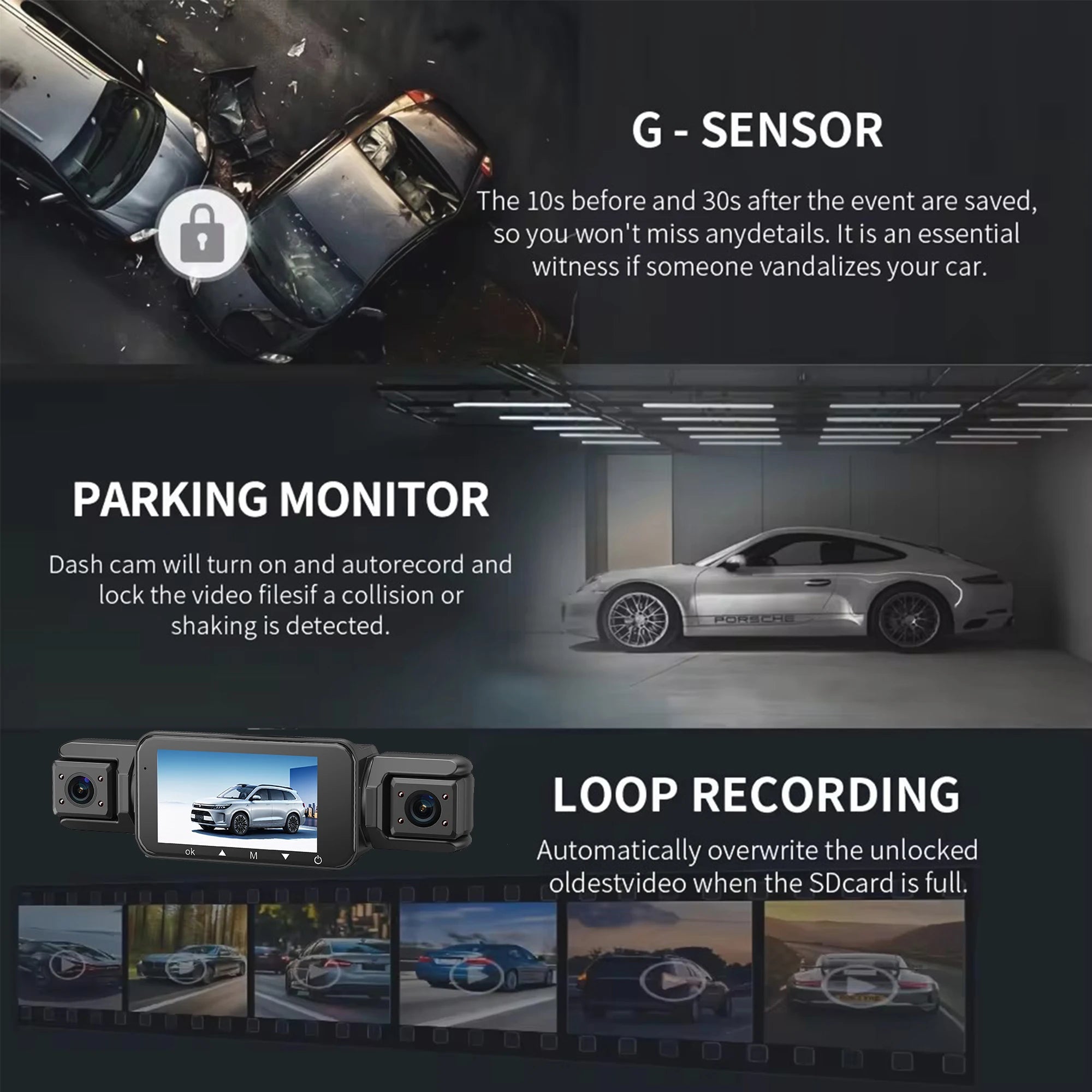 Dash Cam 4 Cámaras FHD 1080p con WiFi y Monitor de Estacionamiento