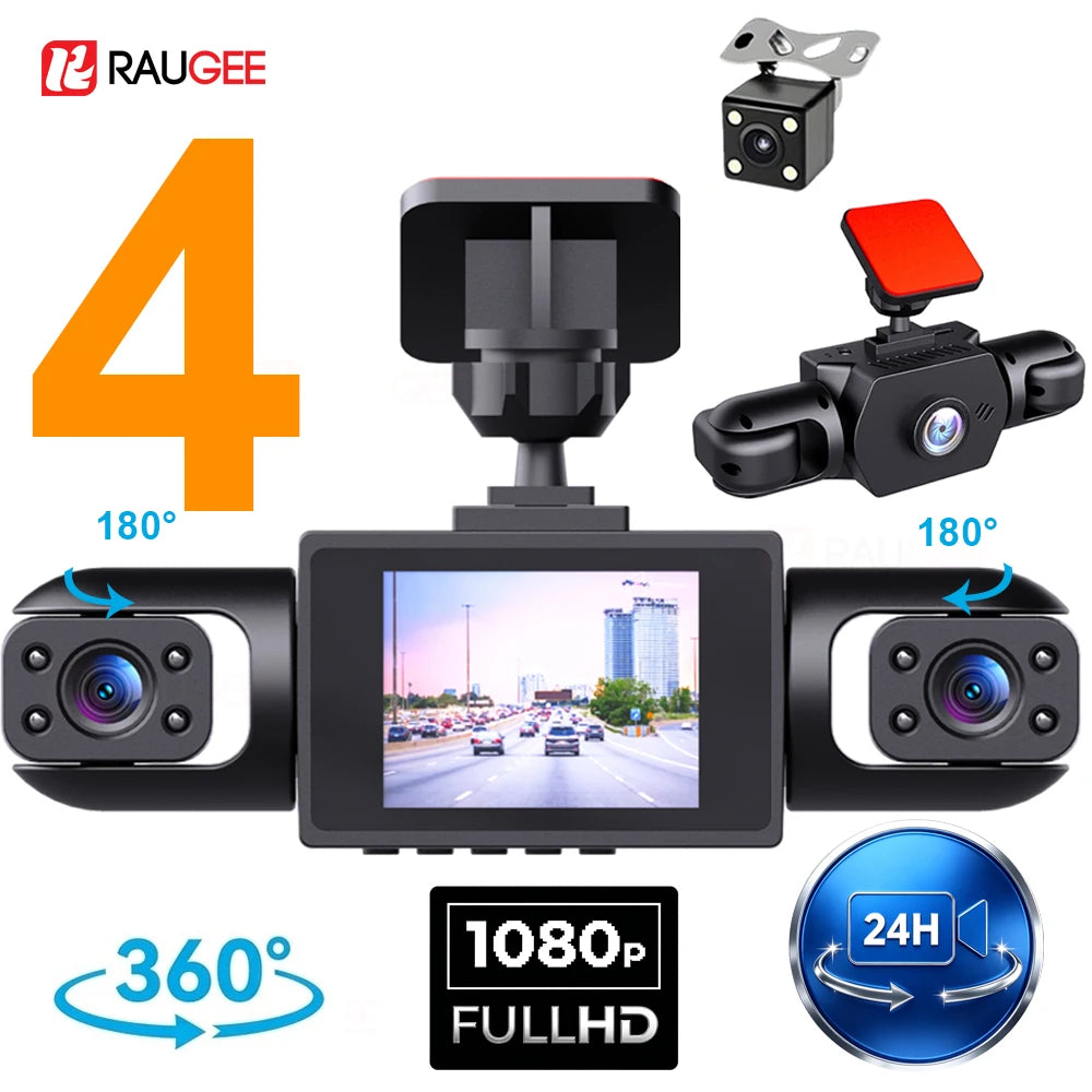 Dash Cam 4 Cámaras HD con Visión Nocturna y Grabación 24H
