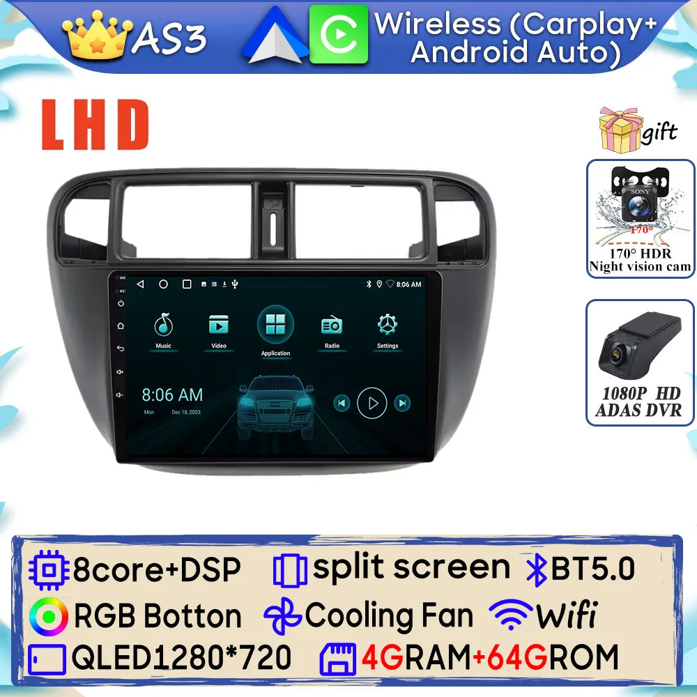 Radio Android 9" para Honda Civic 1995-2001 con GPS, CarPlay y WiFi