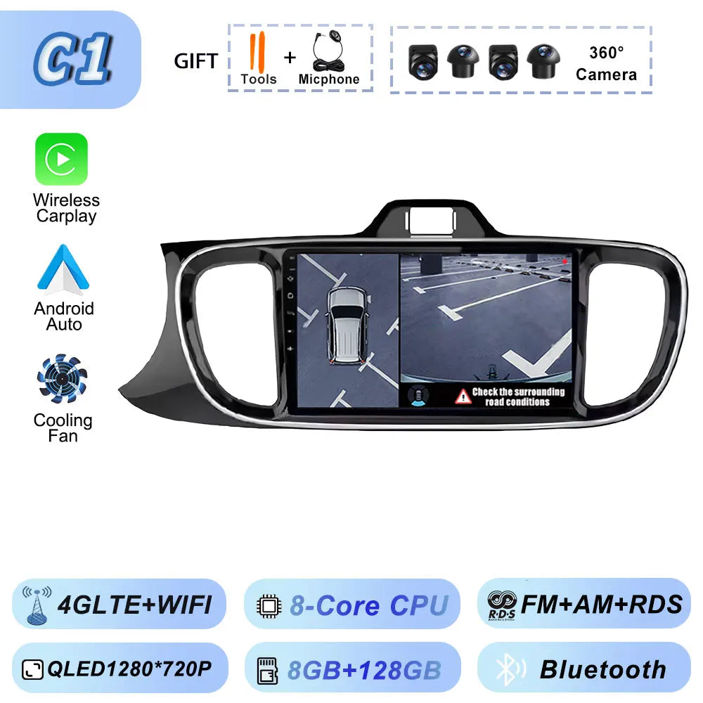 Autoradio Android 2Din for KIA Pegas Soluto 2017-2021 | 9" QLED GPS Navigation CarPlay Bluetooth WiFi