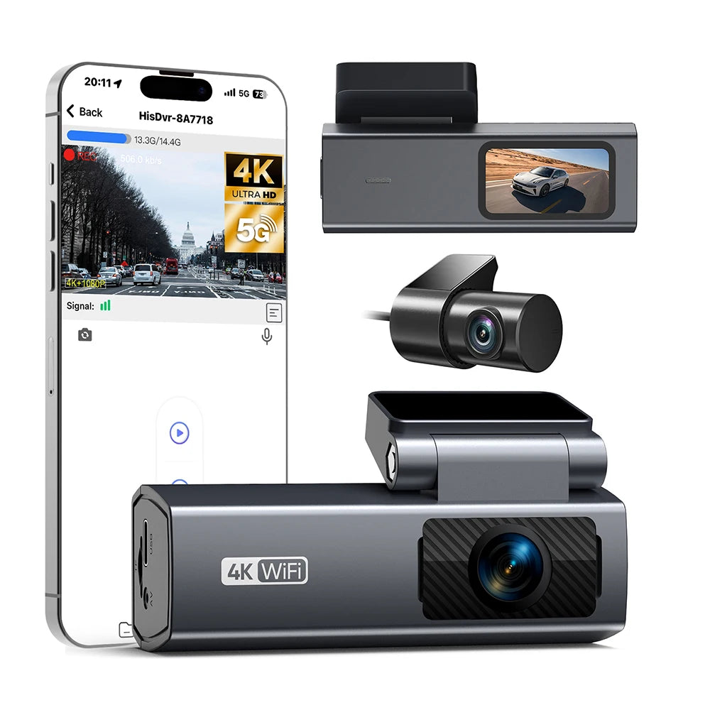 Dash Cam 4K para Auto con Grabación 24H y Monitor de Estacionamiento