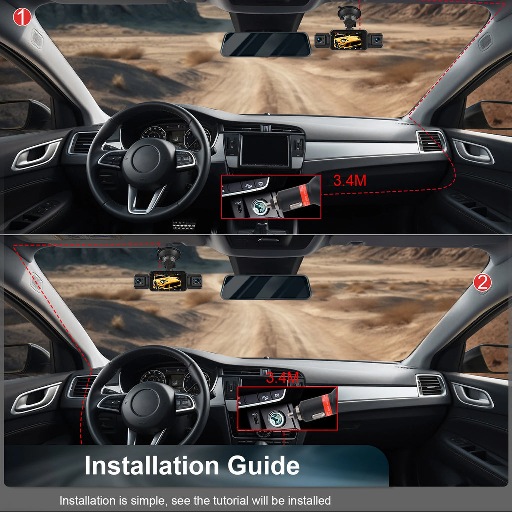Dash Cam 4 Cámaras FHD 1080p con WiFi y Monitor de Estacionamiento