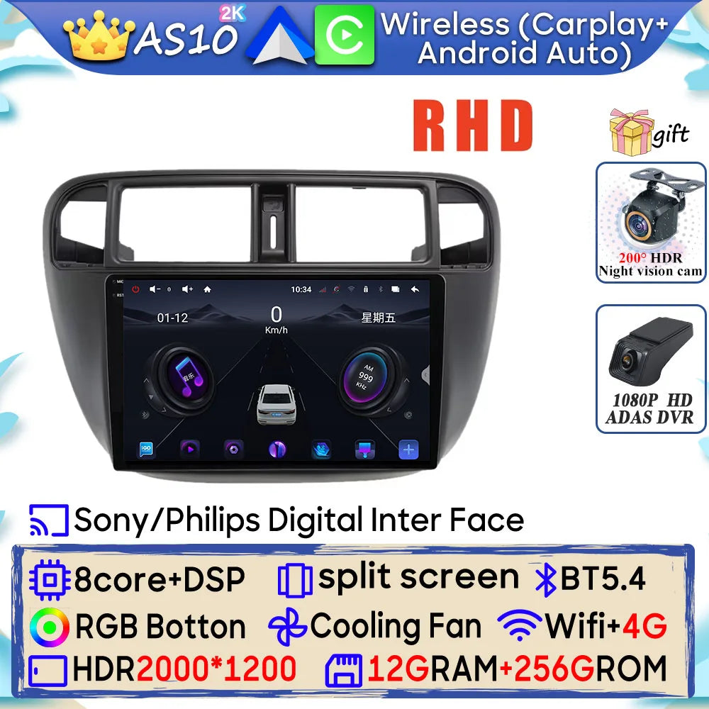 Radio Android 9" para Honda Civic 1995-2001 con GPS, CarPlay y WiFi