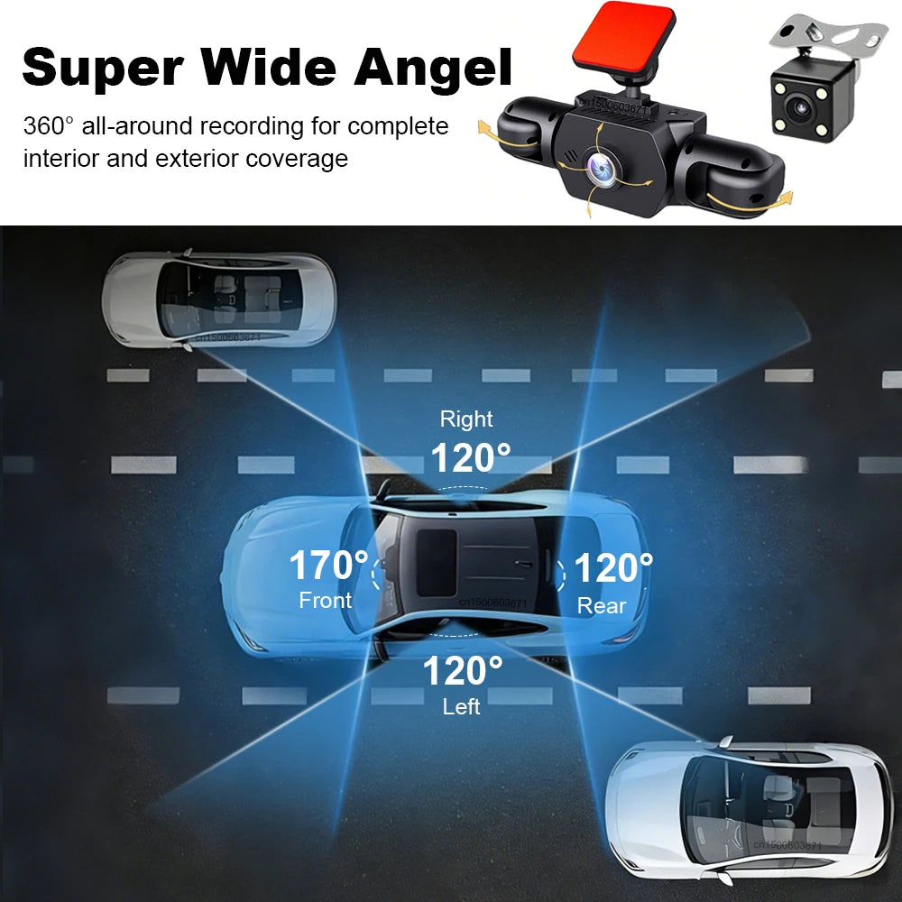 Dash Cam 4 Cámaras HD con Visión Nocturna y Grabación 24H