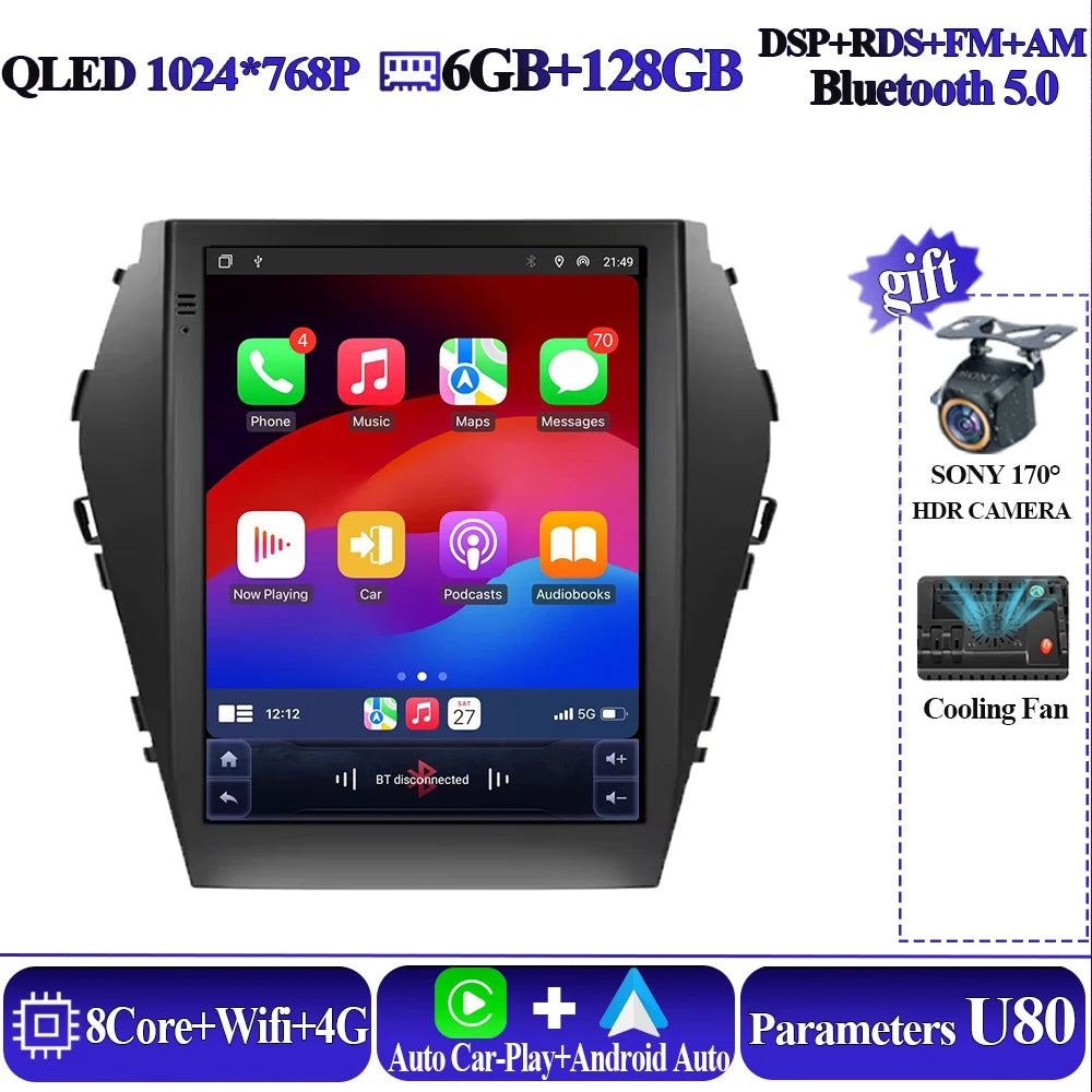 Android16 9.7'' Car Radio For Hyundai Santafe 2013-2017 IX45 2013-2017 Android auto Multimedia Player Carplay Auto 5G Navigation