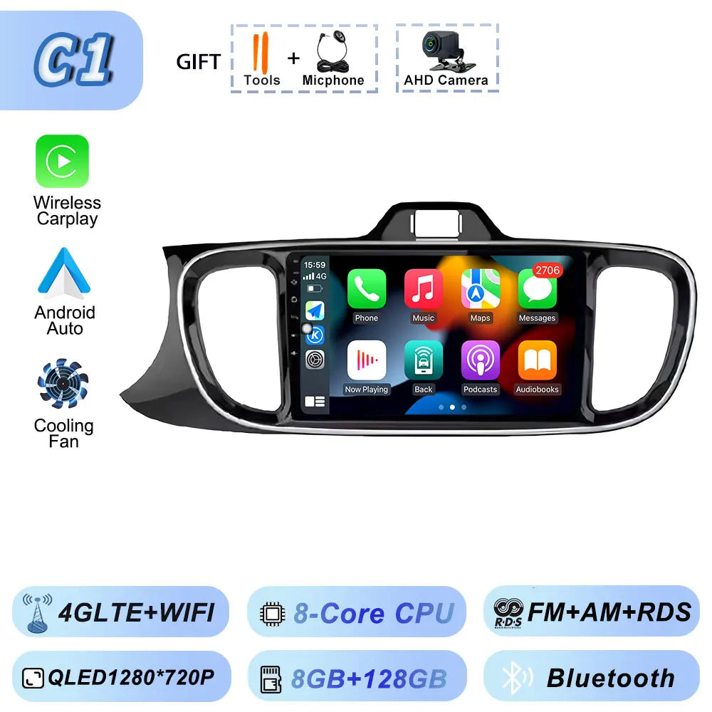 Autoradio Android 2Din for KIA Pegas Soluto 2017-2021 | 9" QLED GPS Navigation CarPlay Bluetooth WiFi