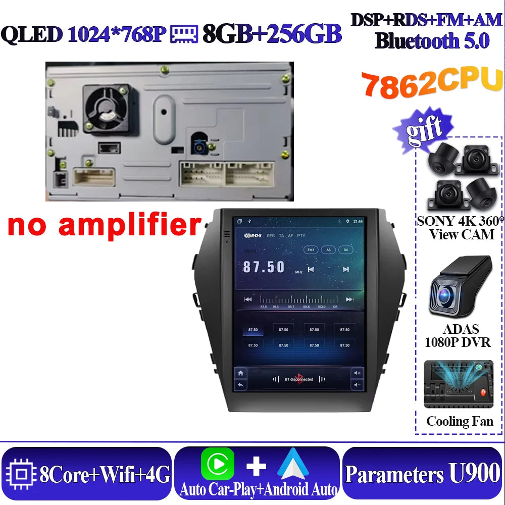 Android16 9.7'' Car Radio For Hyundai Santafe 2013-2017 IX45 2013-2017 Android auto Multimedia Player Carplay Auto 5G Navigation