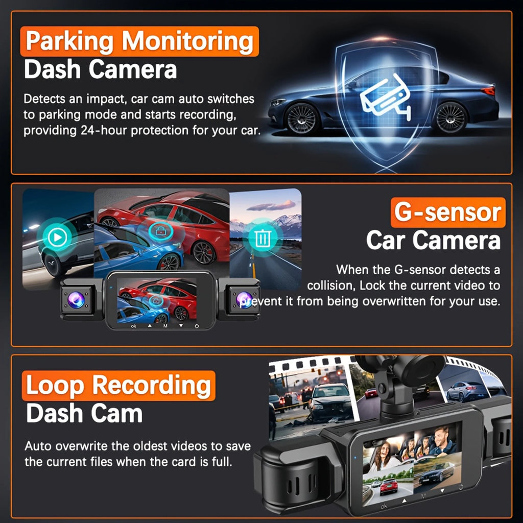Dash Cam 4 Cámaras FHD 1080p con WiFi y Monitor de Estacionamiento