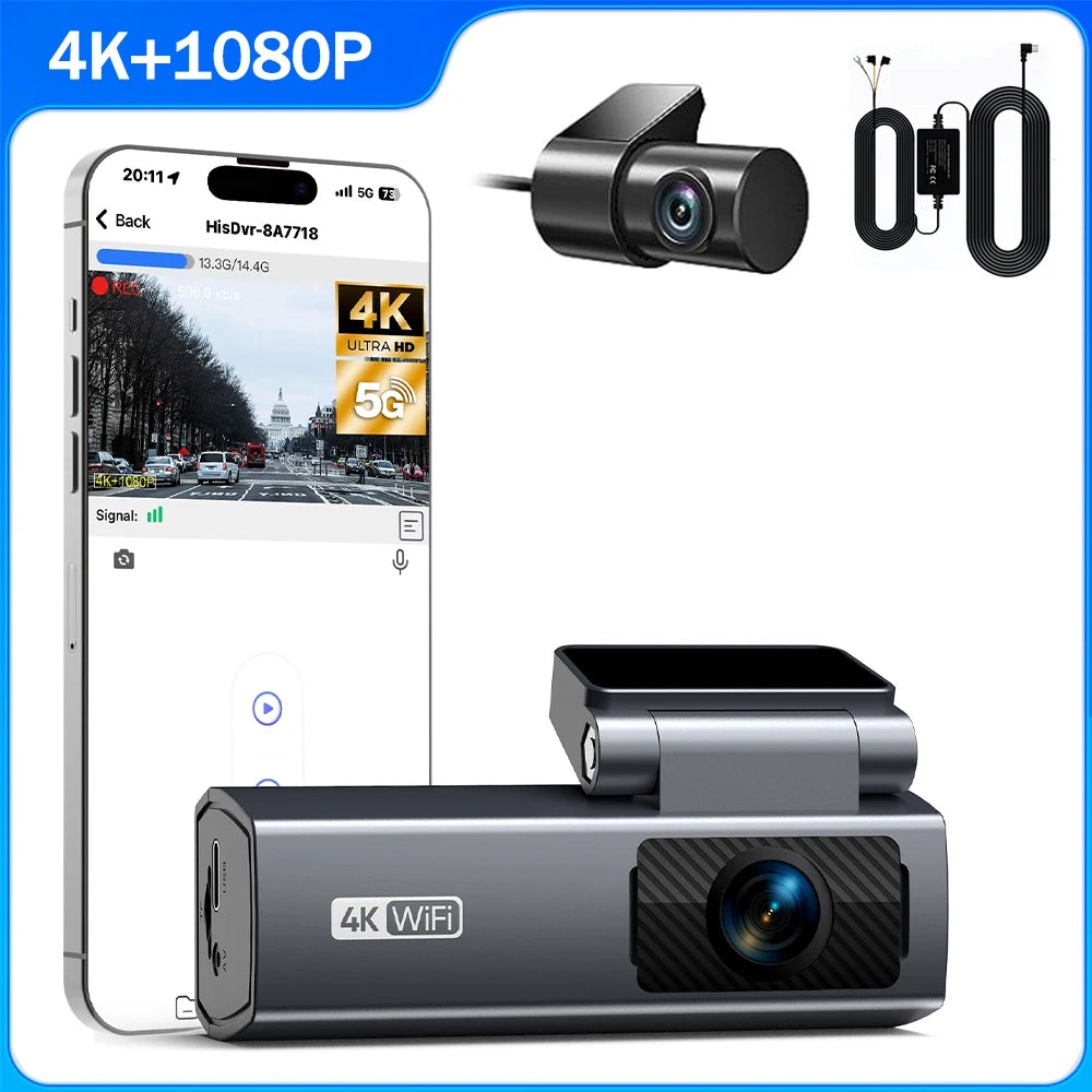 Dash Cam 4K para Auto con Grabación 24H y Monitor de Estacionamiento