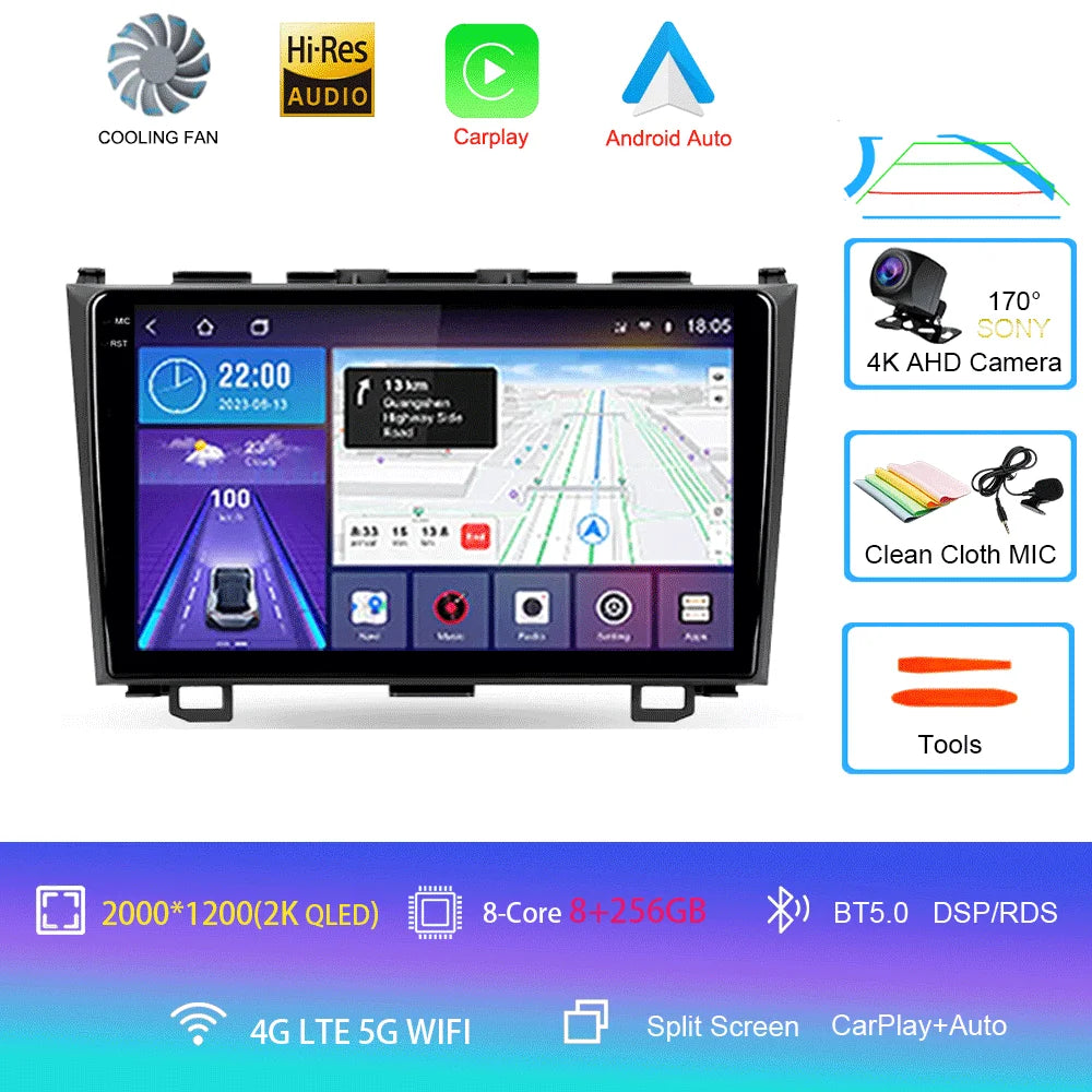 Android 16 Car Radio For Honda CR-V 3 RE CRV 2007 - 2011 Navigation GPS Multimedia Player Stereo WiFi+4G BT Carplay+Auto 2 DIN