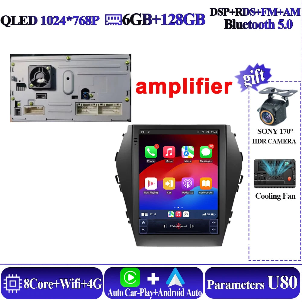 Android16 9.7'' Car Radio For Hyundai Santafe 2013-2017 IX45 2013-2017 Android auto Multimedia Player Carplay Auto 5G Navigation