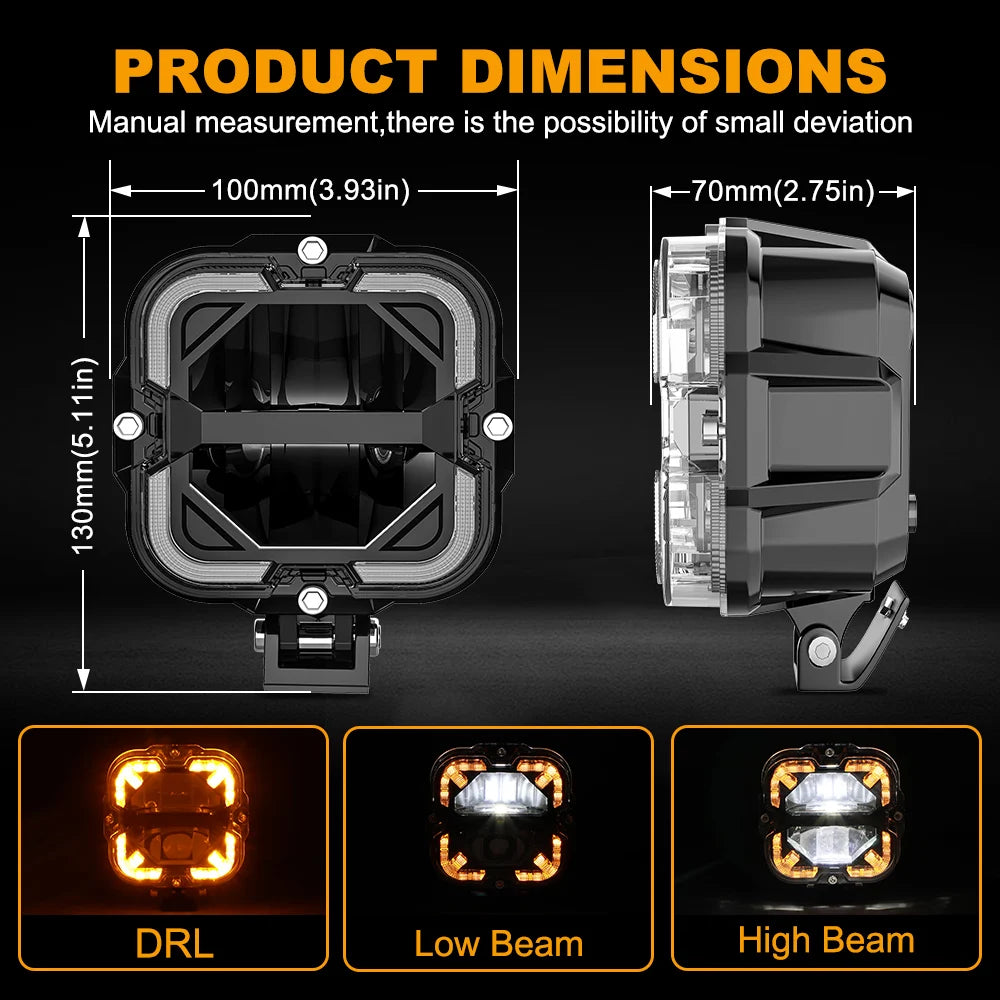 LED Work Light 60W Hi/Lo Amber DRL Off-Road 12-32V