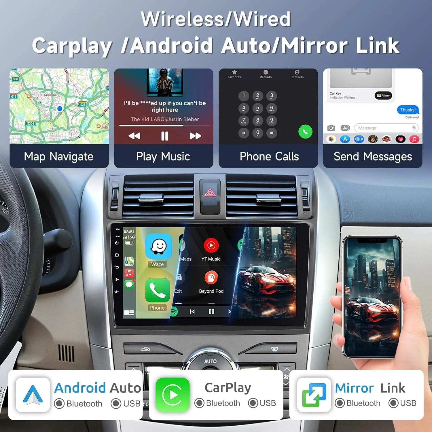 Android Car Radio for Hyundai I40 2011-2016 | 9" QLED GPS Navigation CarPlay 4G WiFi DSP Bluetooth