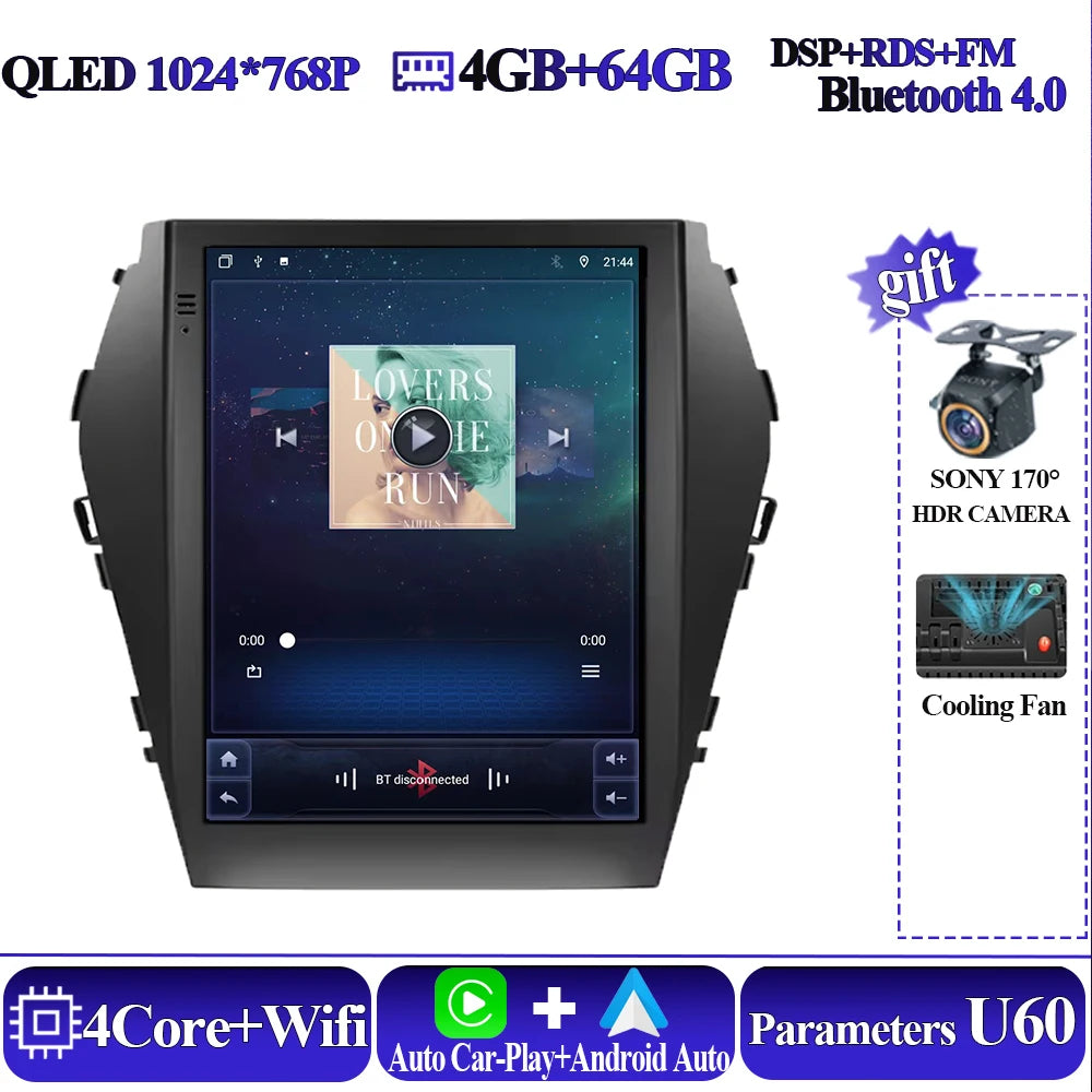 Android16 9.7'' Car Radio For Hyundai Santafe 2013-2017 IX45 2013-2017 Android auto Multimedia Player Carplay Auto 5G Navigation