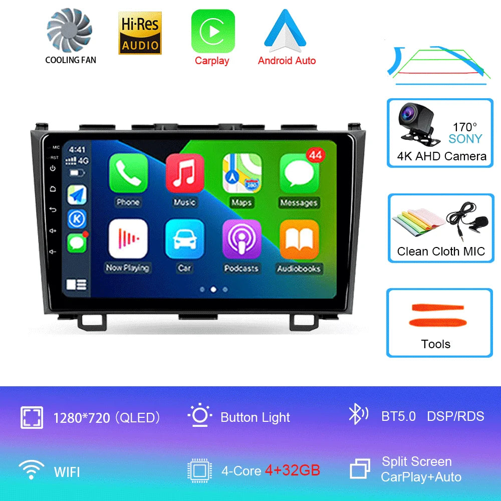 Android 16 Car Radio For Honda CR-V 3 RE CRV 2007 - 2011 Navigation GPS Multimedia Player Stereo WiFi+4G BT Carplay+Auto 2 DIN