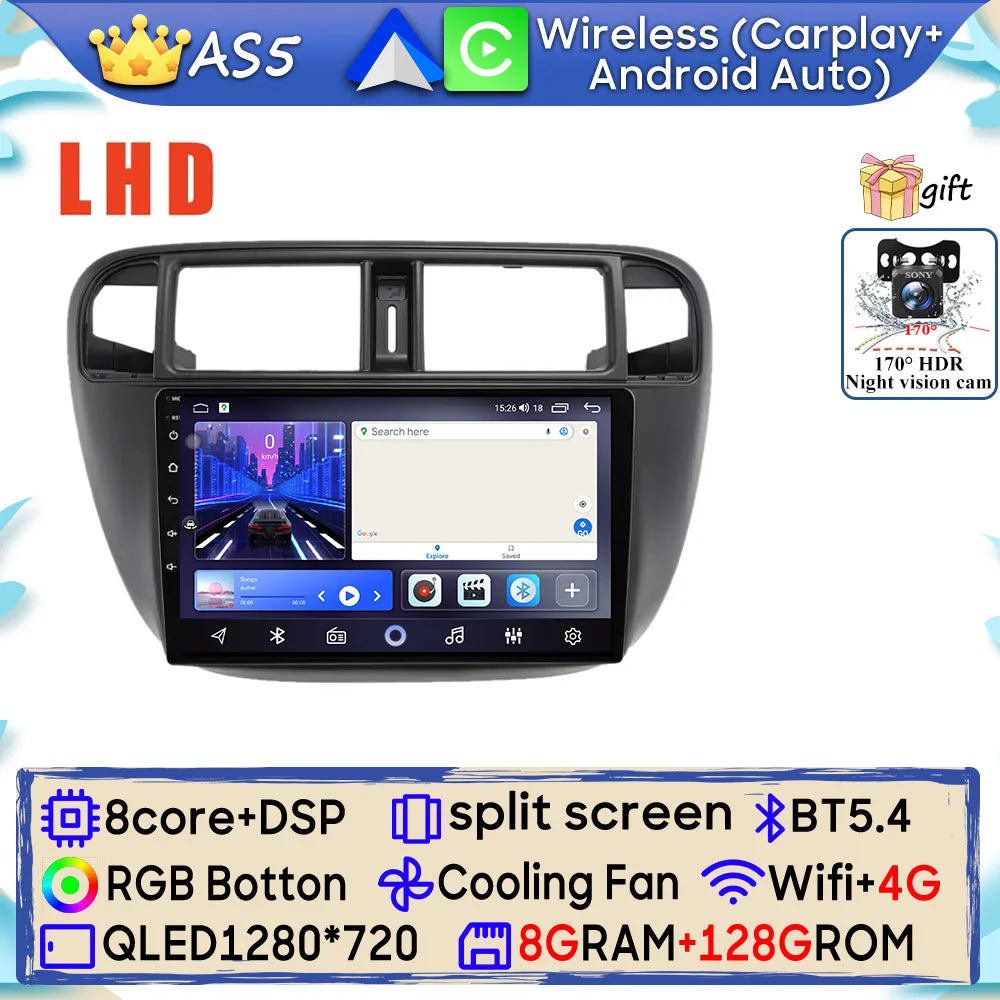 Radio Android 9" para Honda Civic 1995-2001 con GPS, CarPlay y WiFi