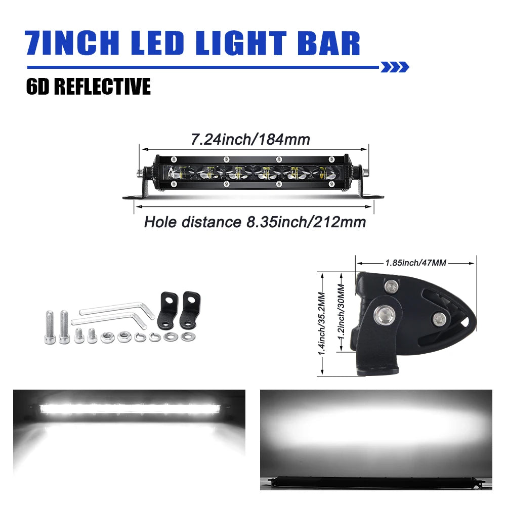 Barra LED 7" Slim Off-Road 12V/24V para Camiones y ATV