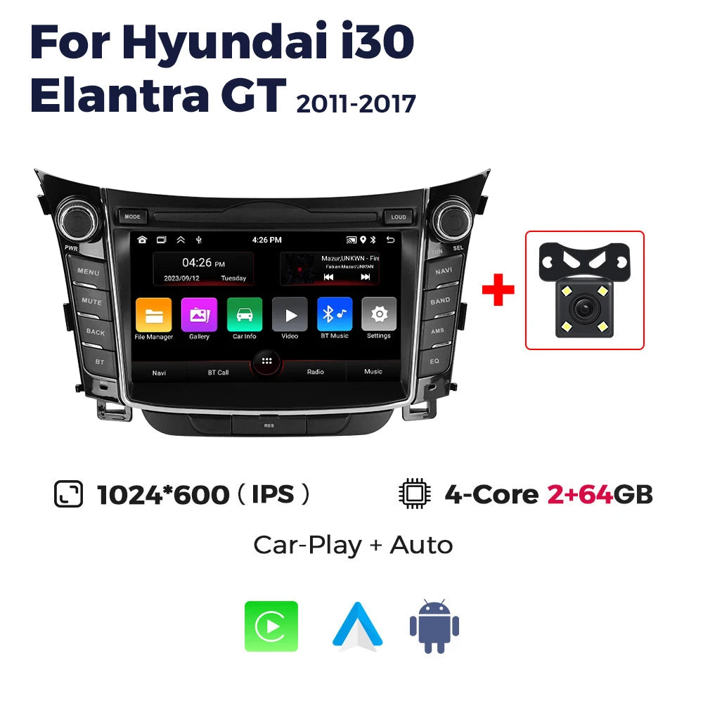 Android Car Radio for Hyundai I30 Elantra GT 2011-2017 | 7" Wireless CarPlay Android Auto GPS Navigation