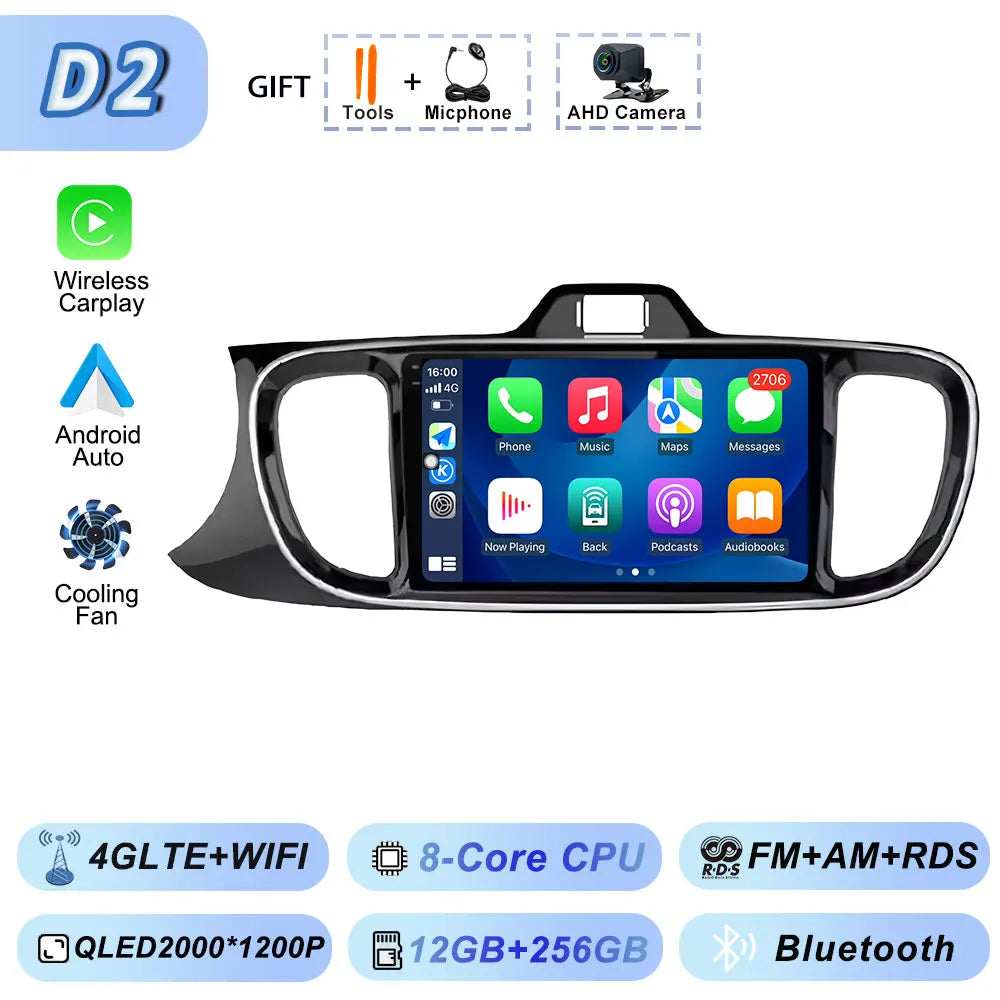 Autoradio Android 2Din for KIA Pegas Soluto 2017-2021 | 9" QLED GPS Navigation CarPlay Bluetooth WiFi
