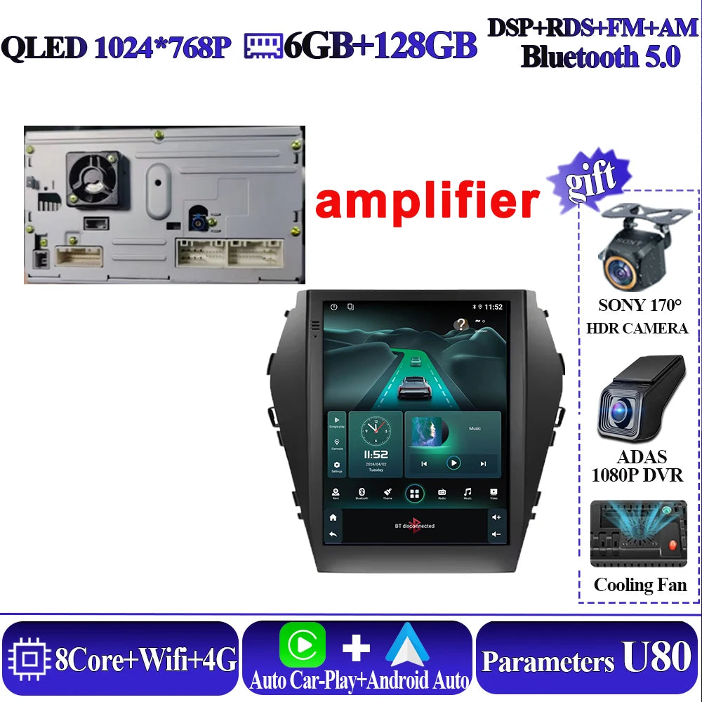 Android16 9.7'' Car Radio For Hyundai Santafe 2013-2017 IX45 2013-2017 Android auto Multimedia Player Carplay Auto 5G Navigation