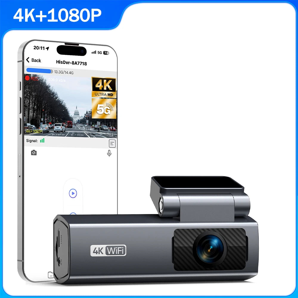 Dash Cam 4K para Auto con Grabación 24H y Monitor de Estacionamiento