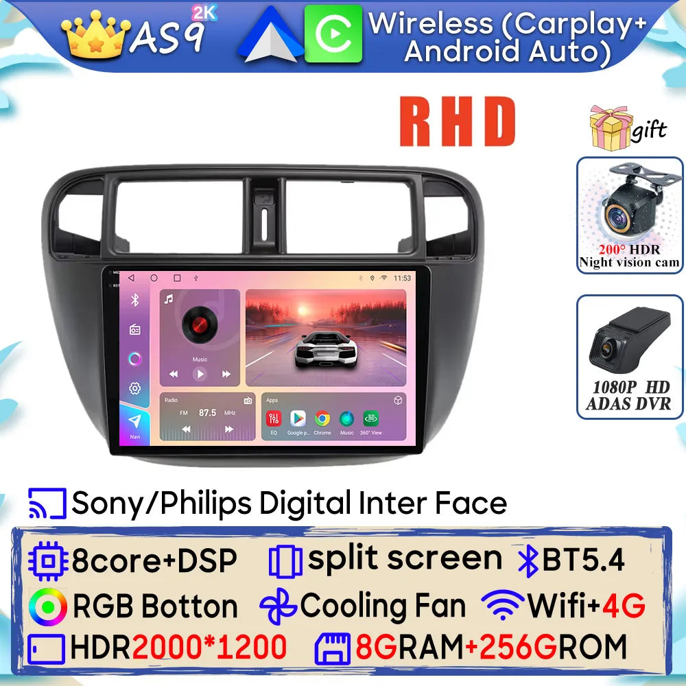 Radio Android 9" para Honda Civic 1995-2001 con GPS, CarPlay y WiFi