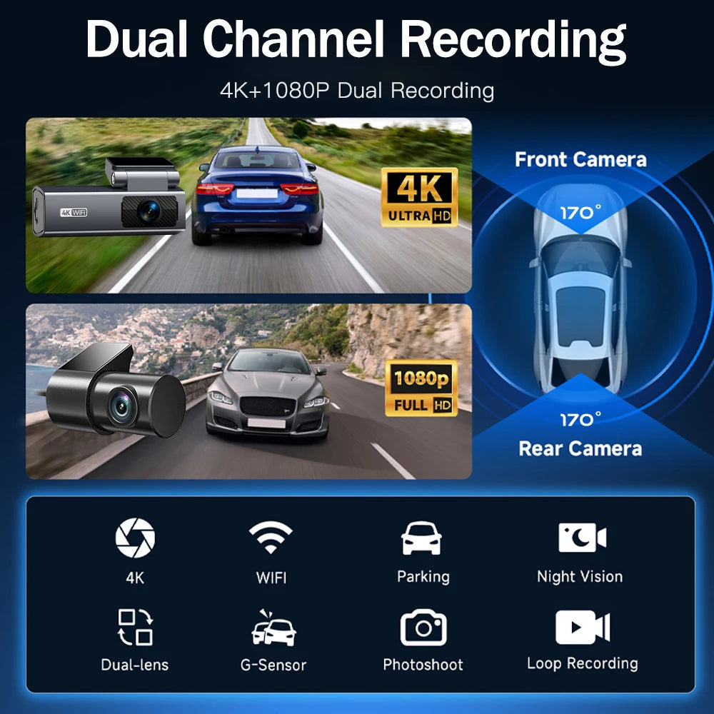 Dash Cam 4K para Auto con Grabación 24H y Monitor de Estacionamiento