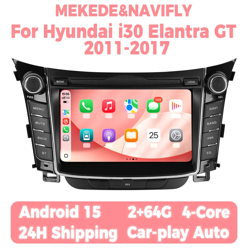 Android Car Radio for Hyundai I30 Elantra GT 2011-2017 | 7" Wireless CarPlay Android Auto GPS Navigation
