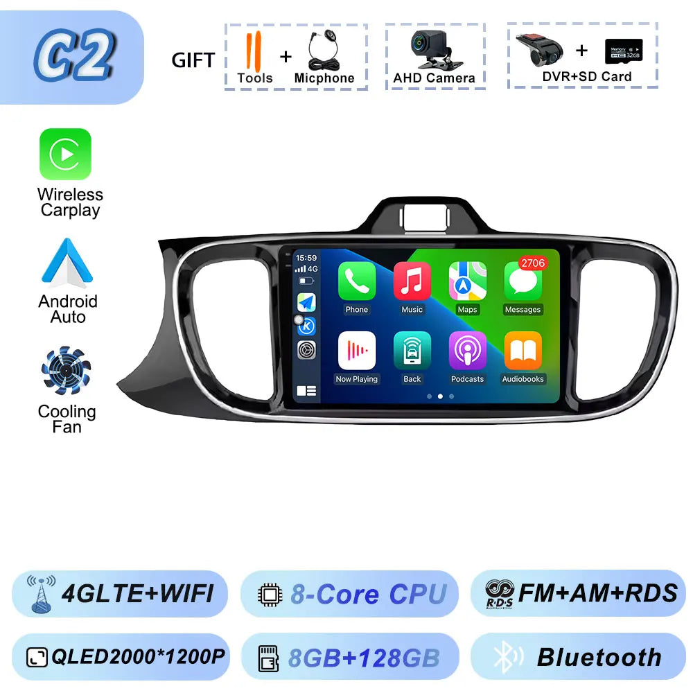 Autoradio Android 2Din for KIA Pegas Soluto 2017-2021 | 9" QLED GPS Navigation CarPlay Bluetooth WiFi