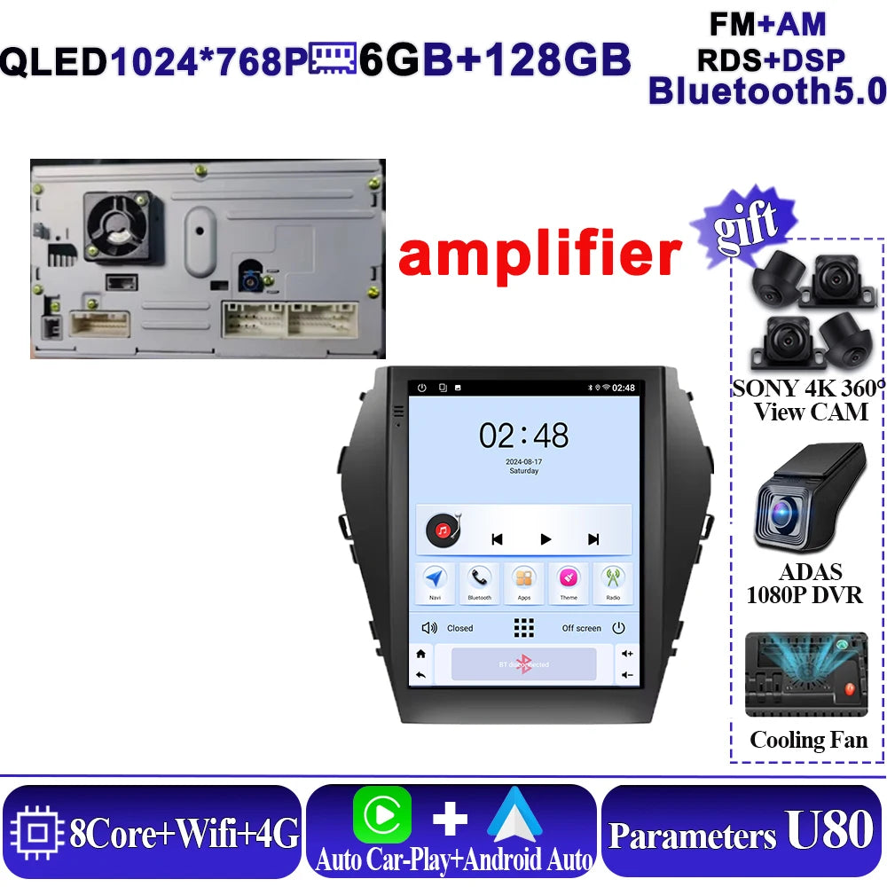 Android16 9.7'' Car Radio For Hyundai Santafe 2013-2017 IX45 2013-2017 Android auto Multimedia Player Carplay Auto 5G Navigation