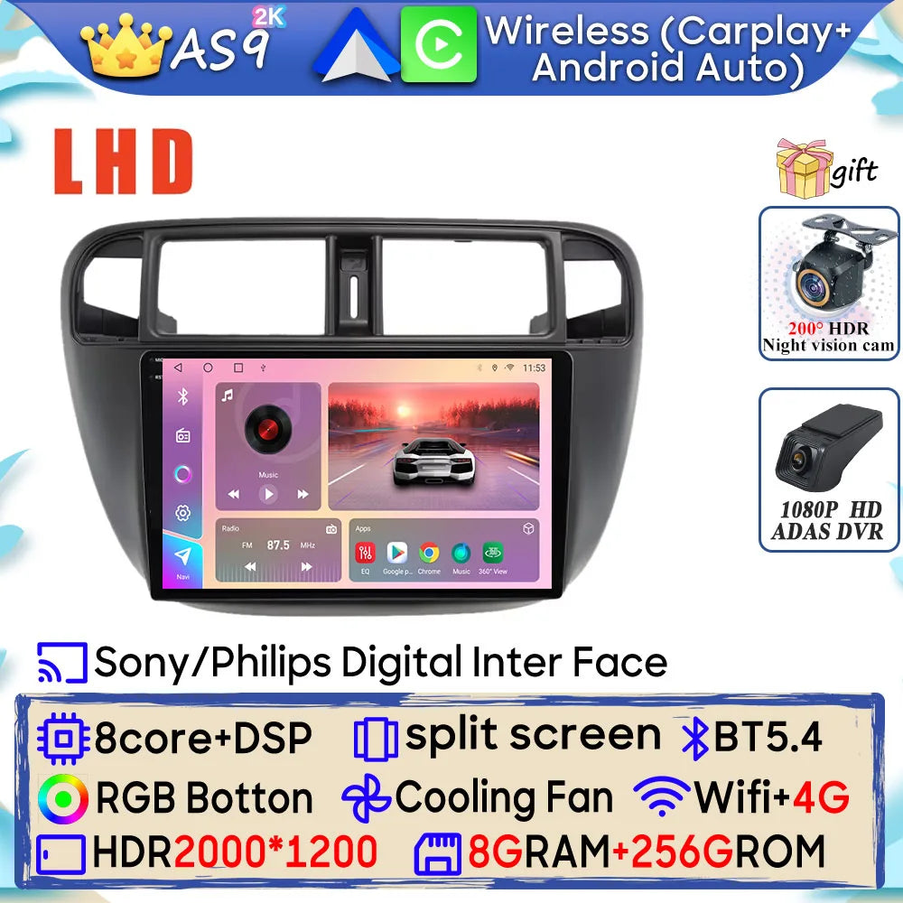Radio Android 9" para Honda Civic 1995-2001 con GPS, CarPlay y WiFi