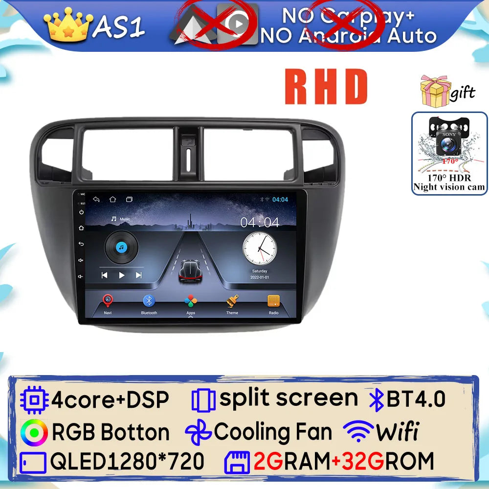 Radio Android 9" para Honda Civic 1995-2001 con GPS, CarPlay y WiFi