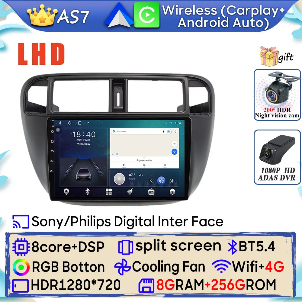 Radio Android 9" para Honda Civic 1995-2001 con GPS, CarPlay y WiFi