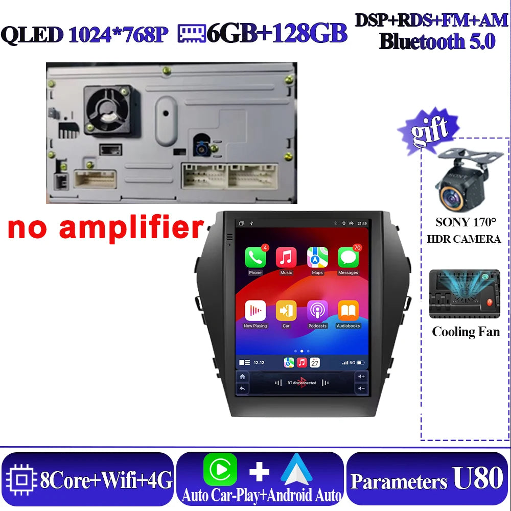 Android16 9.7'' Car Radio For Hyundai Santafe 2013-2017 IX45 2013-2017 Android auto Multimedia Player Carplay Auto 5G Navigation