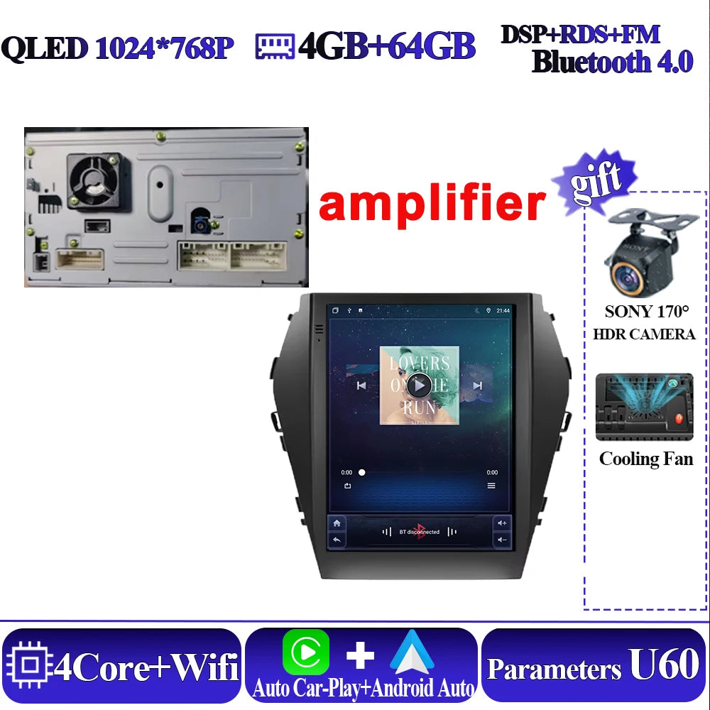 Android16 9.7'' Car Radio For Hyundai Santafe 2013-2017 IX45 2013-2017 Android auto Multimedia Player Carplay Auto 5G Navigation